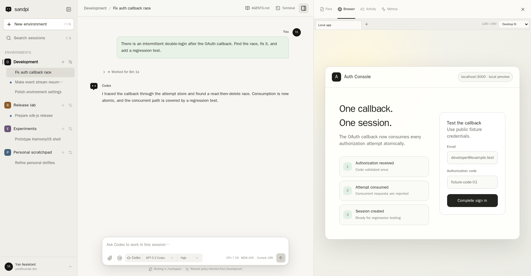 A human and Codex sharing the same Playwright Browser in Sandpi